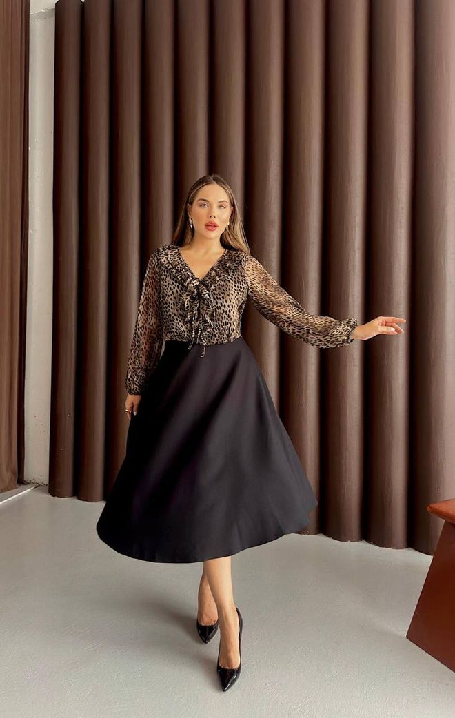 STEPS Κομψό Μαύρο Φόρεμα Fit And Flare Midi Χονδρικό εμπόριο ενδυμάτων Σέξι