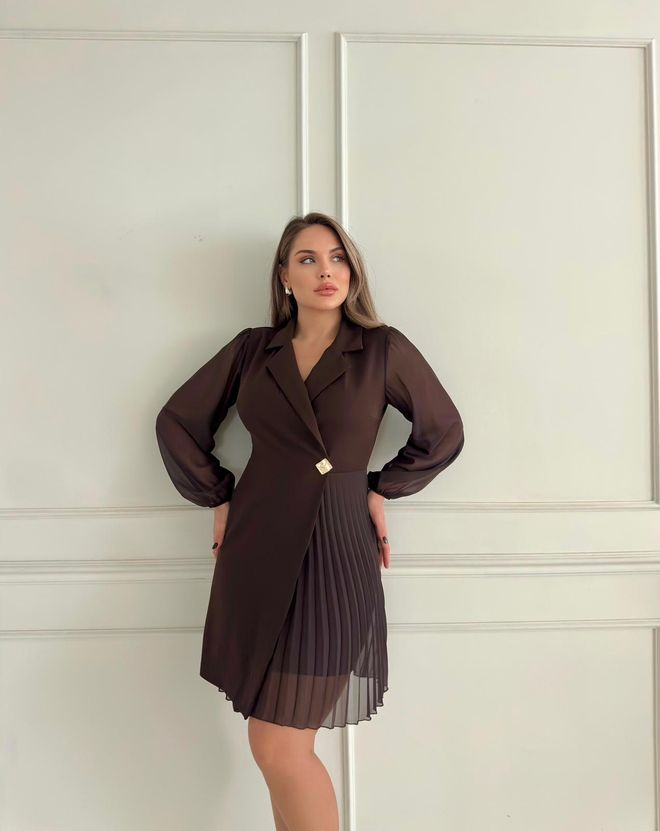 STEPS Καφέ Κομψό Wrap Φόρεμα Με Εγκοπή Λαιμόκοψη Χονδρικό εμπόριο ενδυμάτων Σοδειά