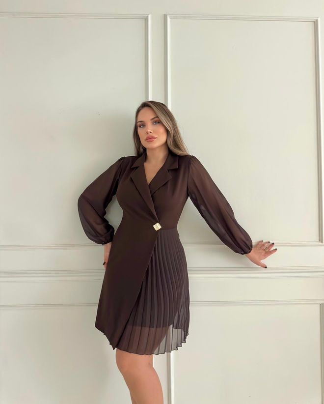 STEPS Коричневое Элегантное Платье С Запахом И Зубчатым Вырезом Оптовая продажа одежды 1