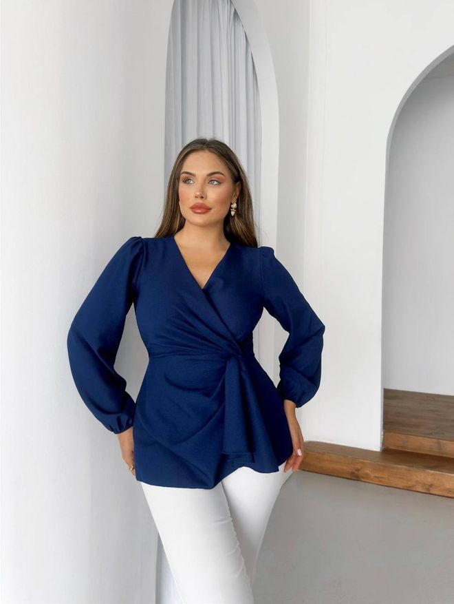 STEPS Κομψή Μπλούζα Μπλε Μαρέν Με V λαιμό Και Εφαρμοστή Γραμμή Χονδρικό εμπόριο ενδυμάτων Επίσημο