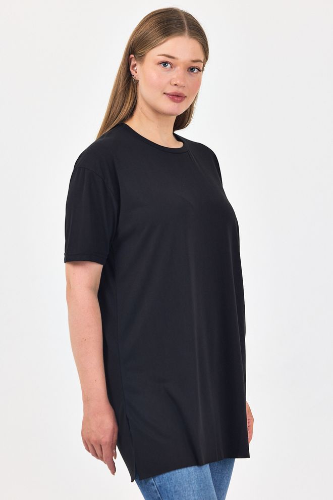 See More Black Casual Plus Size Tshirt With Round Neck Wholesale Clothing 1