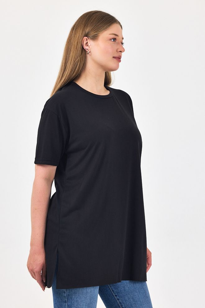See More Black Casual Plus Size Tshirt With Round Neck Wholesale Clothing Lounge