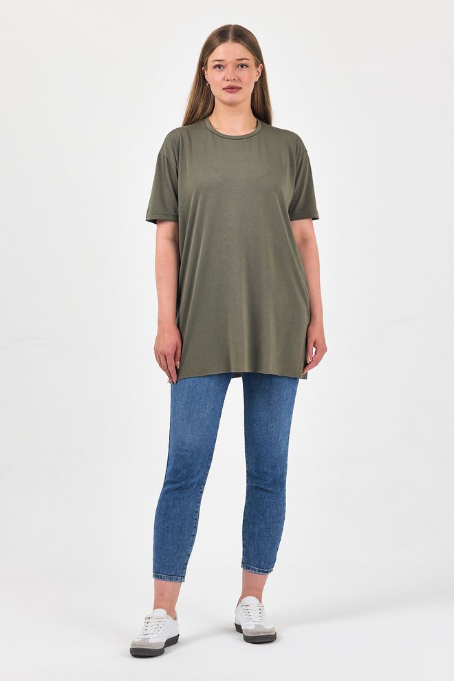 See More Groen Casual Oversized T shirt Met Halve Mouwen Groothandel Kleding Grote Maten