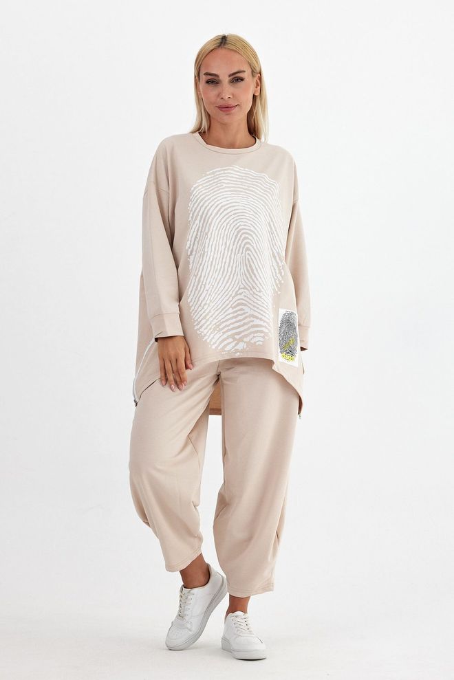 See More Beige Oversized Fit Casual Sport Tracksuit Wholesale Clothing Casual