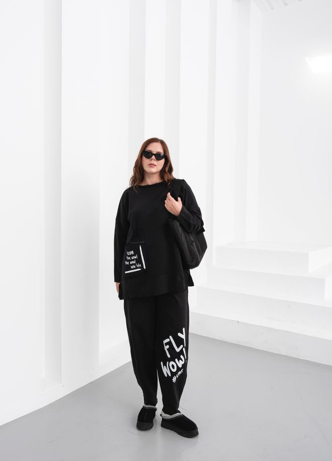 See More Trening Negru Croială Supradimensionată Jogger Cu Imprimeu Litere Îmbrăcăminte cu ridicata Conservator