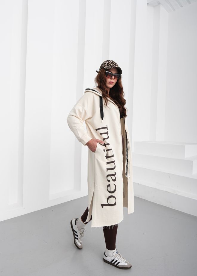 See More Beige Oversized Fit Hoodie Sweatshirt Wholesale Clothing Modest