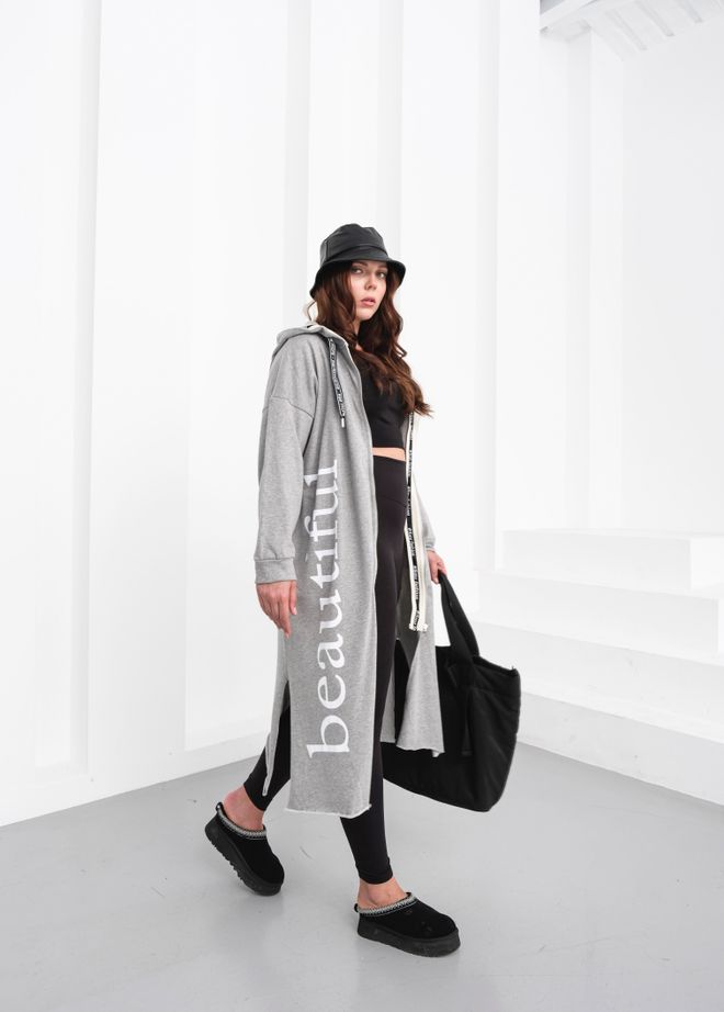 See More Siva Oversized Pulover Z Vratom S Kapuco Oblačila na debelo Zima