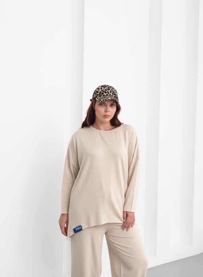 See More Survêtement Beige Grande Taille Manches Longues Jogger Vêtements en gros Décontracté