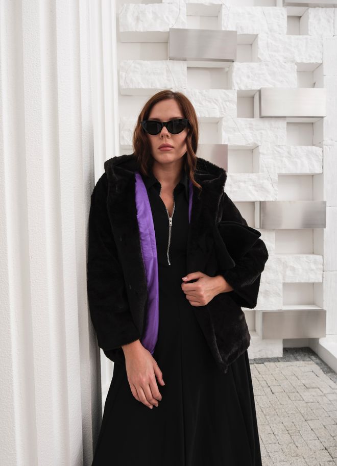 See More Black Fur Hooded Coat Wholesale Clothing Work