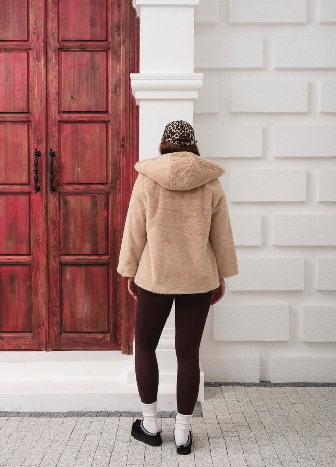 See More Beige Fur Hooded Coat With Snap Closure Wholesale Clothing Glam