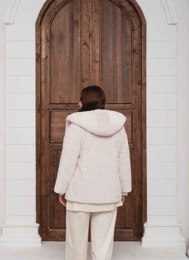 See More White Teddy Hooded Coat With Snap Closure Wholesale Clothing 1