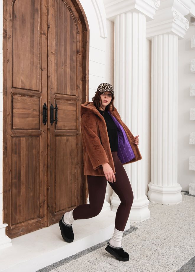 See More Brown Fur Hooded Coat With Button Closure Wholesale Clothing Boho