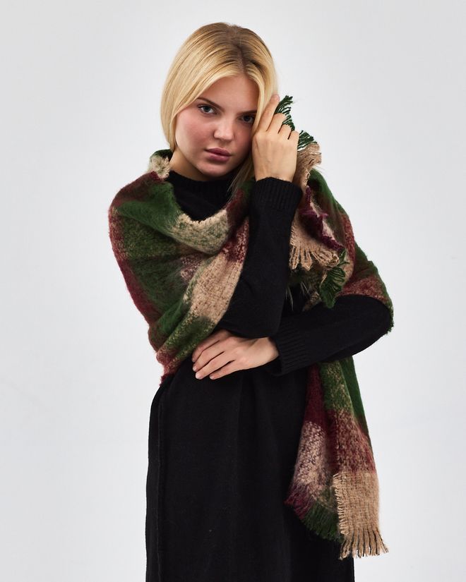 See More Зеленый Этнический Клетчатый Шаль Оптовая продажа одежды Полиамид