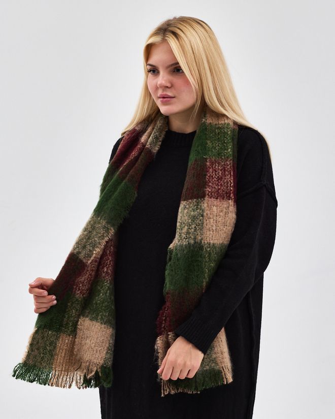 See More Зеленый Этнический Клетчатый Шаль Оптовая продажа одежды Бездельничать