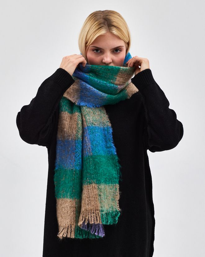 See More Μπλε Κομψό Καρό Σάλι Χονδρικό εμπόριο ενδυμάτων 5