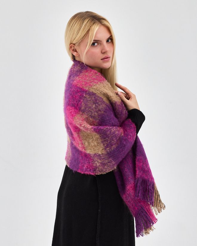 See More Chal Morado Elegante A Cuadros Para Otoño E Invierno Ropa al por mayor Salón