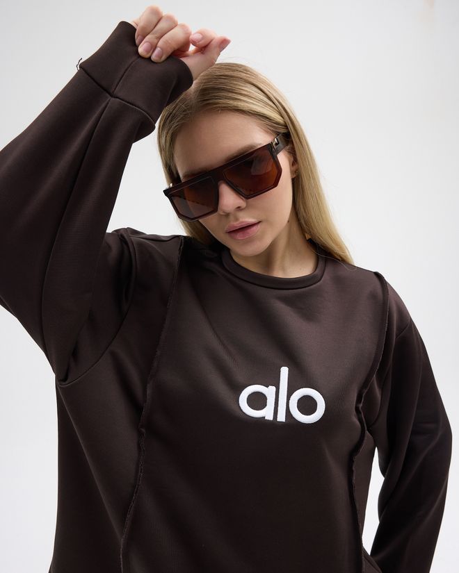 See More Brown Oversized Fit Sweatshirt With Letter Print Wholesale Clothing Sport