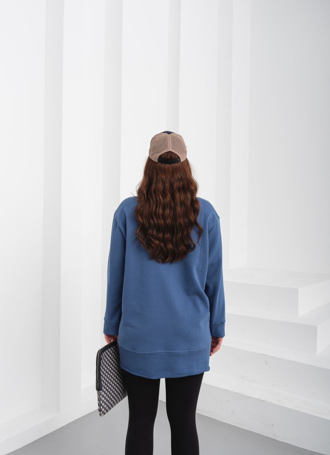 See More Blue Oversized Fit Casual Sweatshirt Wholesale Clothing Winter