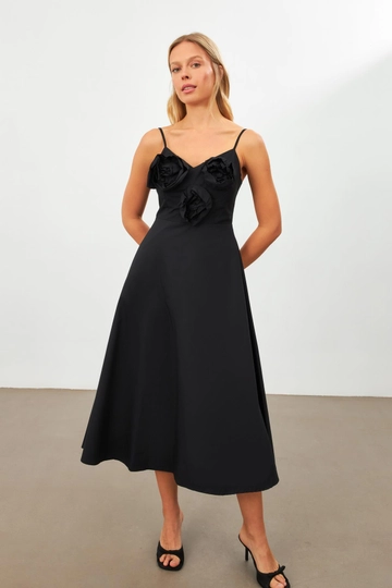 A wholesale clothing model wears  Dress - Black
, Turkish wholesale Dress of Setre