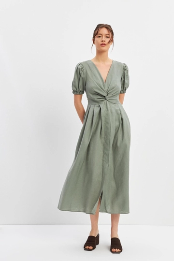 A wholesale clothing model wears  Dress - Oil Green
, Turkish wholesale Dress of Setre
