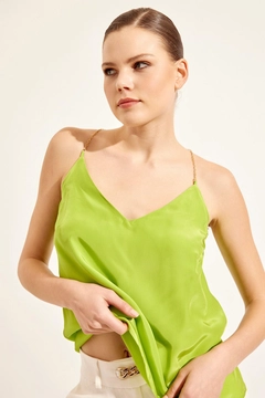 Una modelo de ropa al por mayor lleva 45262 - Blouse - Pistachio Green, Blusa turco al por mayor de Setre