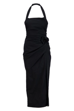 Una modella di abbigliamento all'ingrosso indossa str11421-dress-black, vendita all'ingrosso turca di Vestito di Setre