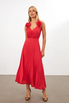 Hurtowa modelka nosi str11414-dress-red, turecka hurtownia Sukienka firmy Setre