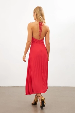 Una modella di abbigliamento all'ingrosso indossa str11414-dress-red, vendita all'ingrosso turca di Vestito di Setre