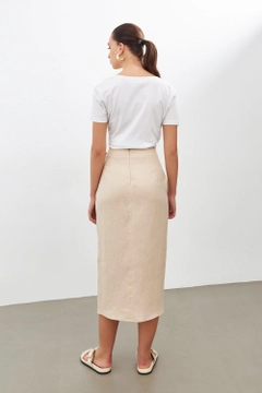 A wholesale clothing model wears str11185-skirt-beige, Turkish wholesale Skirt of Setre
