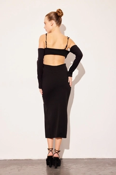 A wholesale clothing model wears 31707 - Dress - Black, Turkish wholesale Dress of Setre