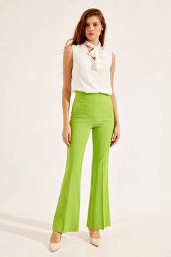 A wholesale clothing model wears 40415 - Trousers - Pistachio Green, Turkish wholesale Pants of Setre