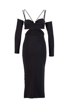 Ein Bekleidungsmodell aus dem Großhandel trägt 31707 - Dress - Black, türkischer Großhandel Kleid von Setre