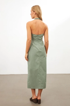 A wholesale clothing model wears str11437-dress-oil-green, Turkish wholesale Dress of Setre