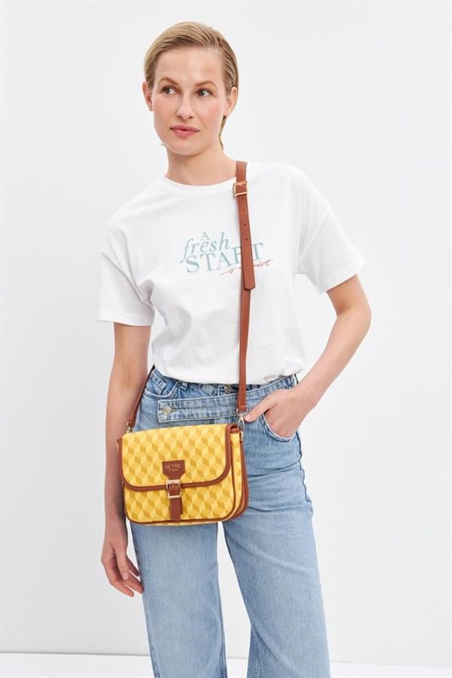 Setre Borsa Con Motivo Geometrico Dettagliato Con Fibbia Da Cintura Gialla Abbigliamento all'ingrosso 0