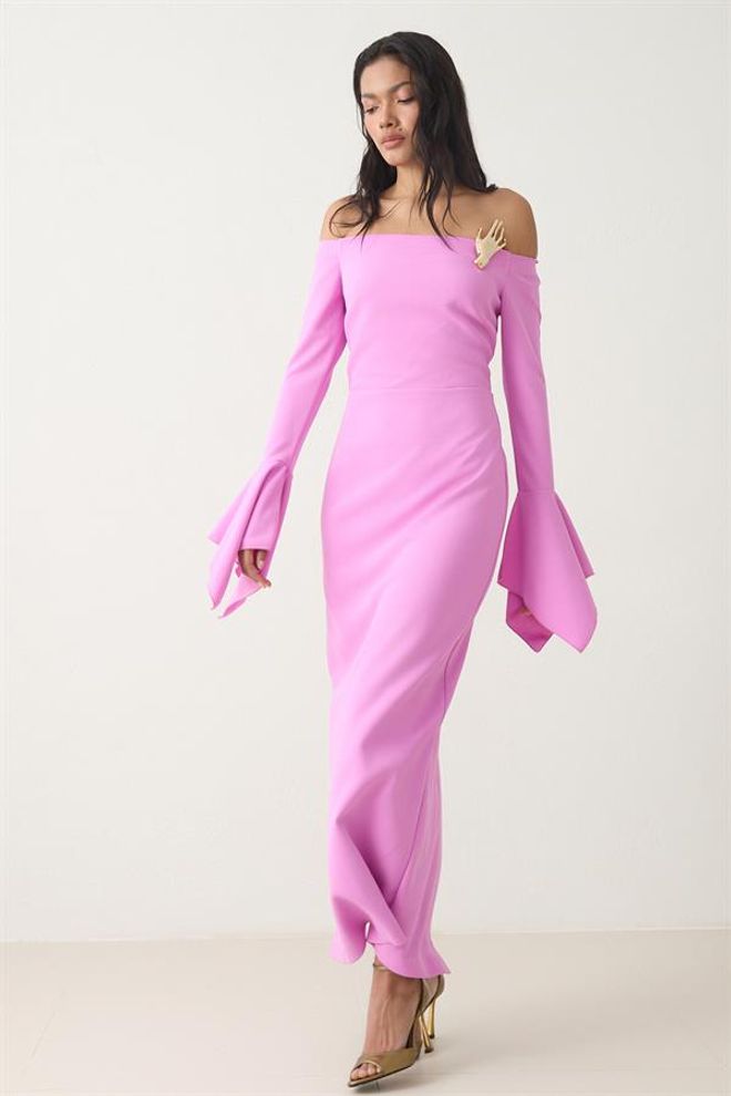 Setre Полноразмерное Мужское Платье Макси С Деталями На Плечах И Рукавах Розовое Оптовая продажа одежды Элегантный