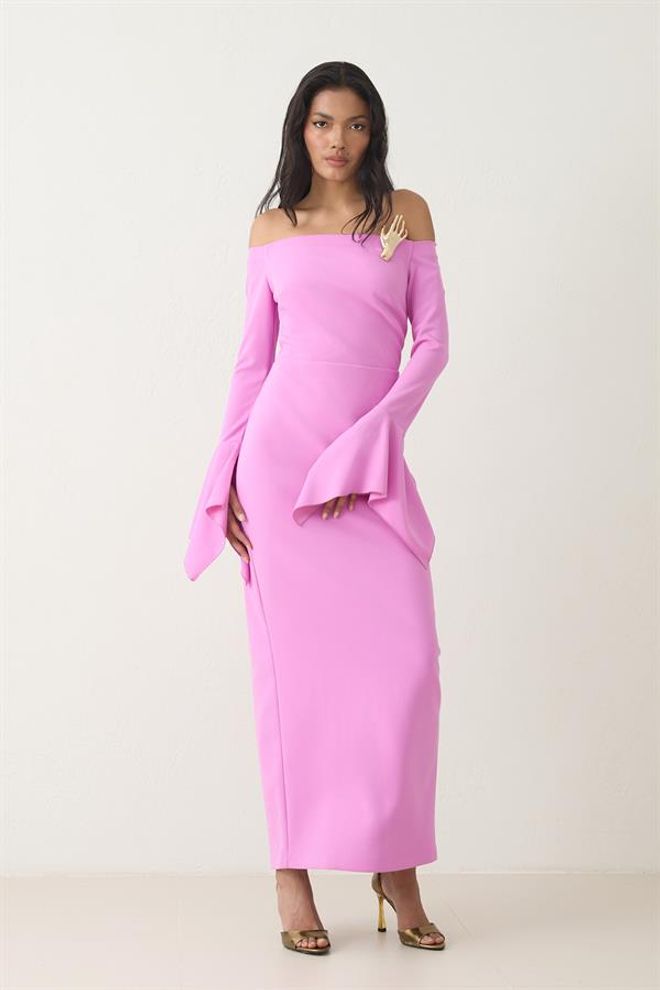 Setre Полноразмерное Мужское Платье Макси С Деталями На Плечах И Рукавах Розовое Оптовая продажа одежды Полиэстер