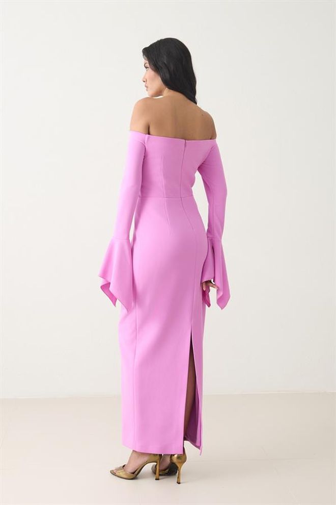 Setre Полноразмерное Мужское Платье Макси С Деталями На Плечах И Рукавах Розовое Оптовая продажа одежды 4