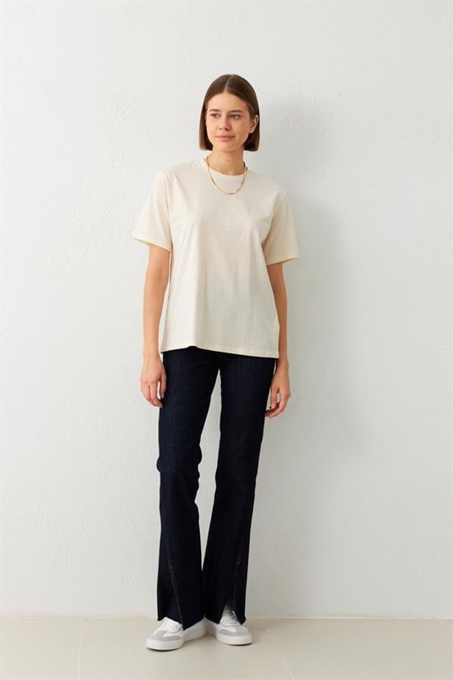 Setre Απλό T Shirt Crew Neck Κρεμ Χονδρικό εμπόριο ενδυμάτων Casual