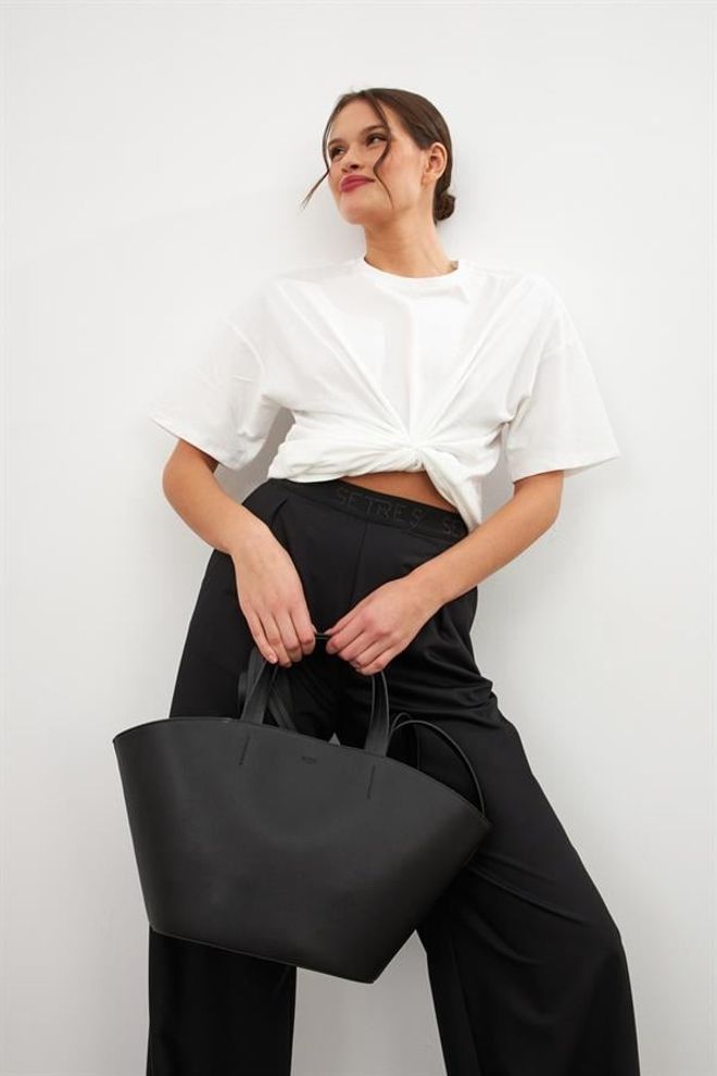 Setre Geantă Cu Mâner Din Piele Artificială Neagră Îmbrăcăminte cu ridicata 0