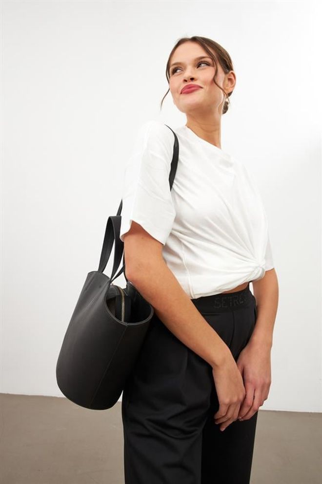Setre Bolsa Com Alça De Couro Sintético Preta Roupas por atacado 4