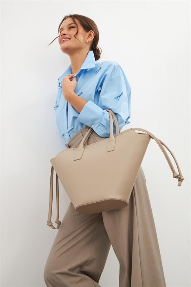 Setre Borsa A Mano In Pelle Con Nappe Beige Scuro Abbigliamento all'ingrosso 0