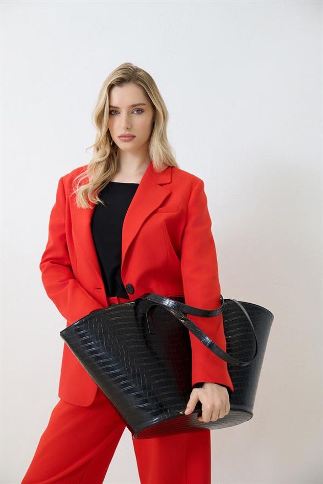 Setre Bolsa De Ombro Detalhada Em Couro Sintético Preta Roupas por atacado 1