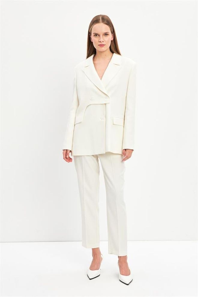 Setre Asymetrická Bunda S Detailným Zapínaním Na Vrecká A Gombík Ecru Veľkoobchod s oblečením Elegantný