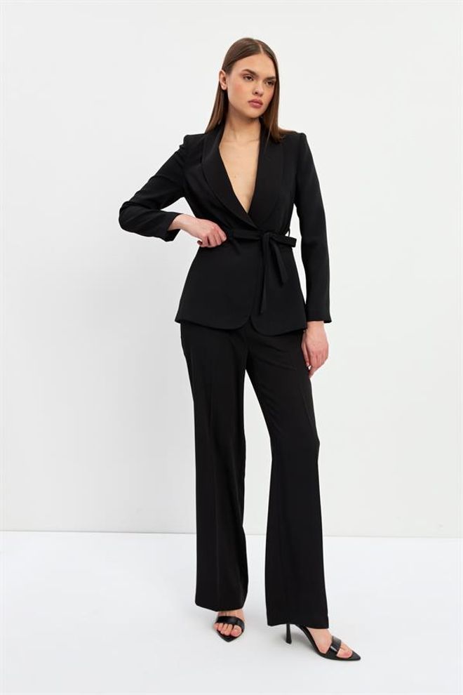 Setre Belden Bağlamalı Cep Detaylı Ceket Siyah Χονδρικό εμπόριο ενδυμάτων 0