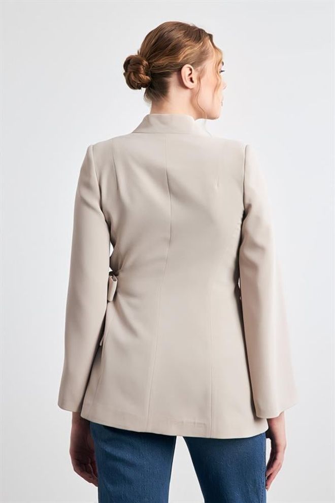 Setre Sleeve Detailed Waist Tie Detailed Jacket Stone Wholesale Clothing 2