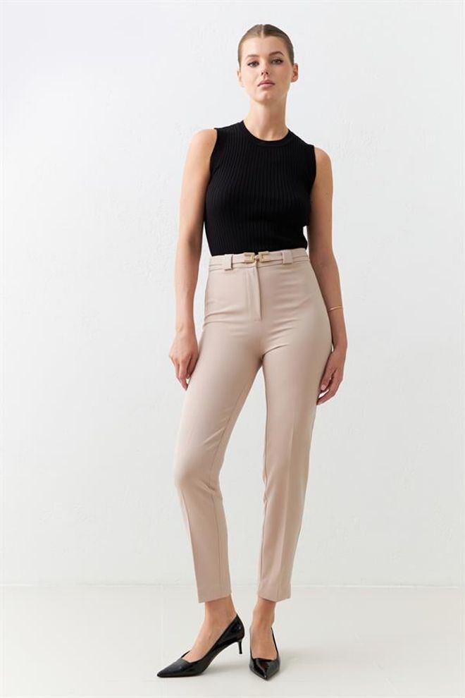 Setre Kemer Detaylı Tam Kalıp Pantolon Koyu Bej Дрехи на едро Небрежен