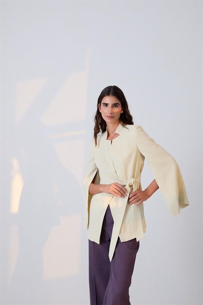 Setre Kol Detaylı Belde Bağlama Detaylı Ceket Açık Yeşil Wholesale Clothing 2