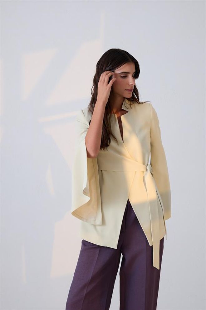 Setre Kol Detaylı Belde Bağlama Detaylı Ceket Açık Yeşil Wholesale Clothing 4