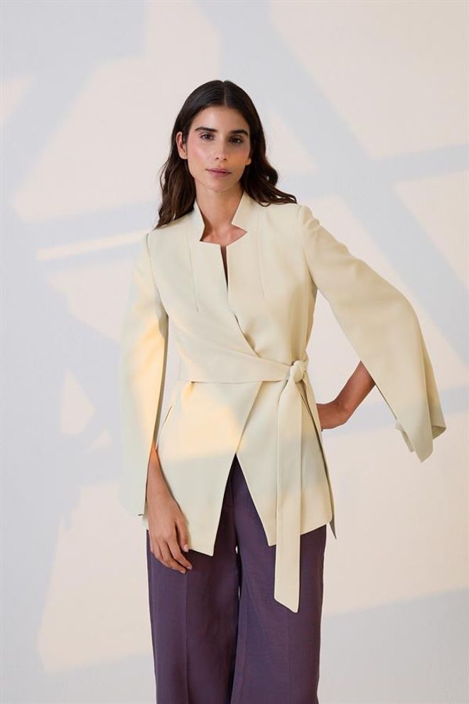 Setre Kol Detaylı Belde Bağlama Detaylı Ceket Açık Yeşil Vêtements en gros Formel