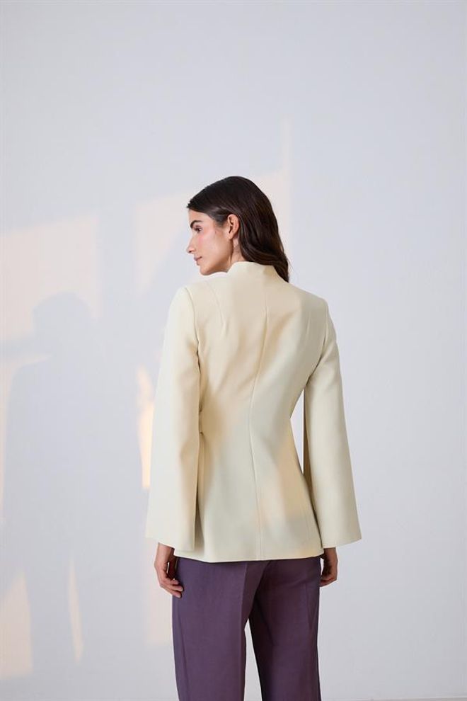 Setre Kol Detaylı Belde Bağlama Detaylı Ceket Açık Yeşil Wholesale Clothing Polyester